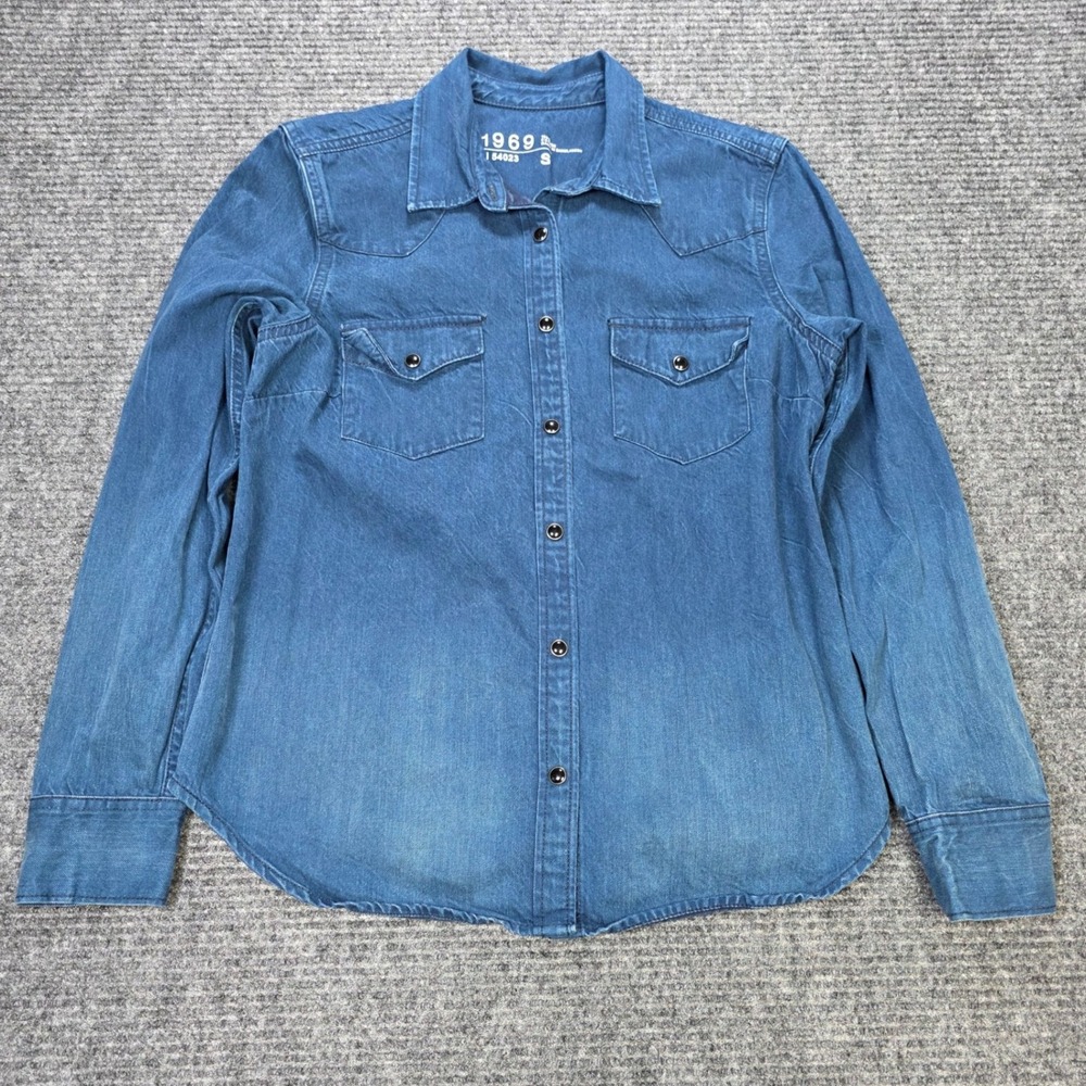 Gap 1969 Denim Western Shirt Women's Size S Blue Medium Wash Snap Front Cotton